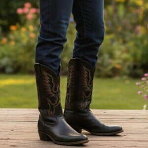 Ferrini Goat Leather Boots Mens 10.5 EE Black Leather Western Vintage Cowboy